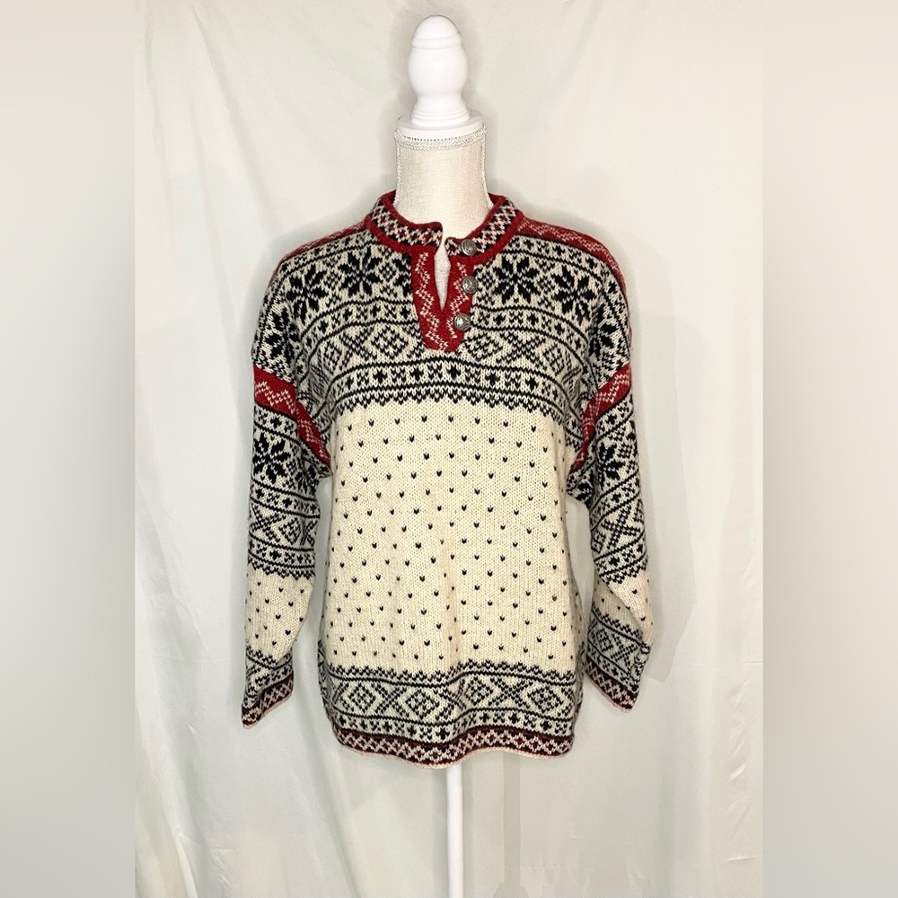 Vintage 80s L.L. Bean Red and Black Nordic Sweater
